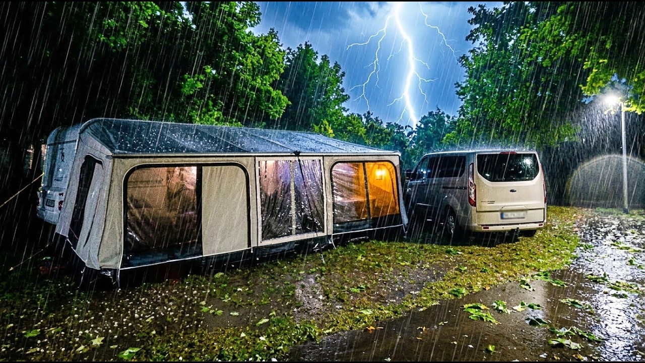 Camping bei starkem Regen und Hagel am GARDASEE | Unwetter in Italien