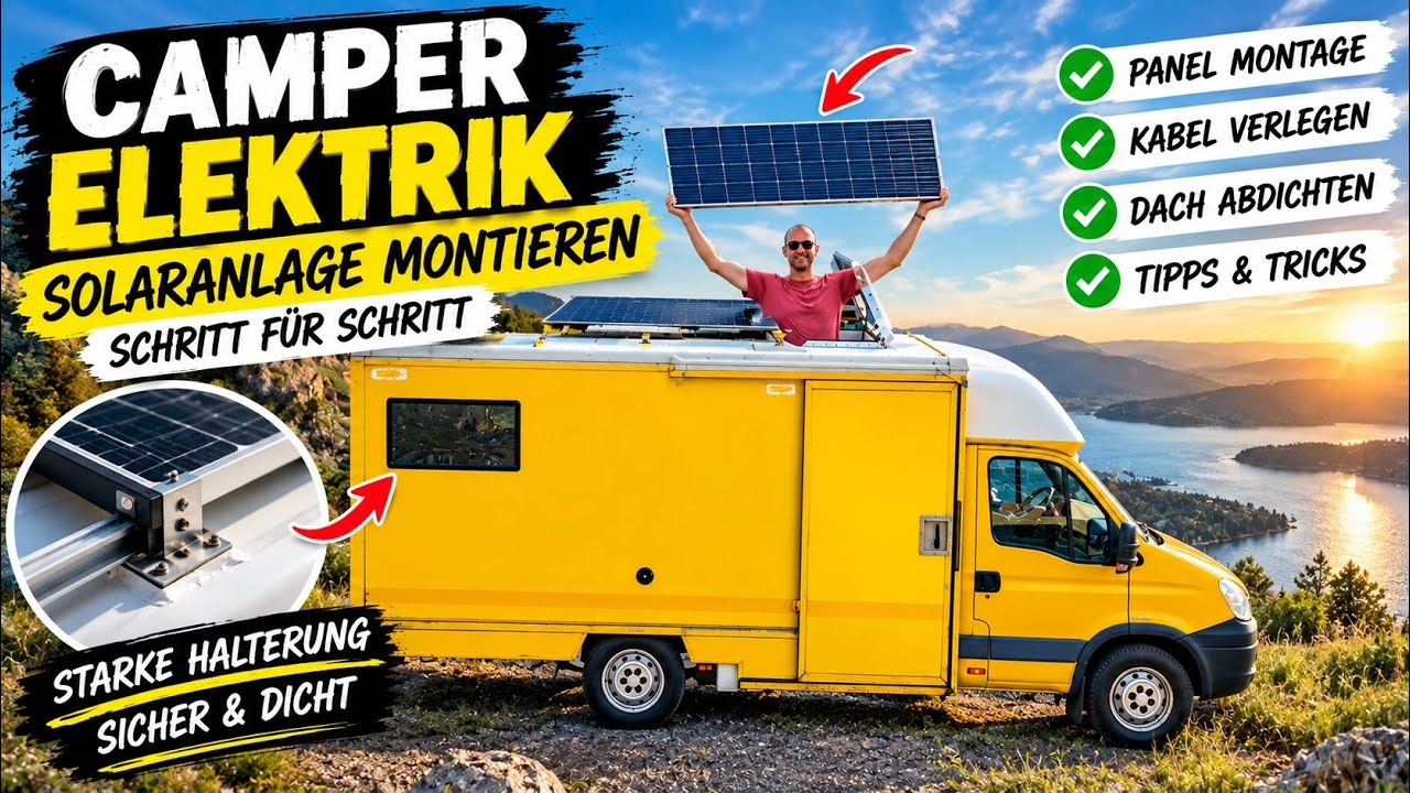 Das Dach wird zum KRAFTWERK! Solaranlage auf dem Postkoffer Camper Van montieren